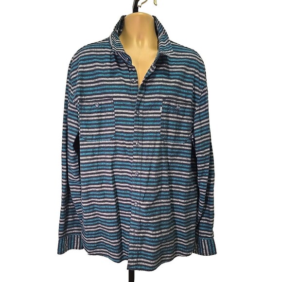 Levis Mens XXL Western Denim Striped Blue Teal Shirt Linen Blend Cowboy Rodeo - Picture 1 of 7